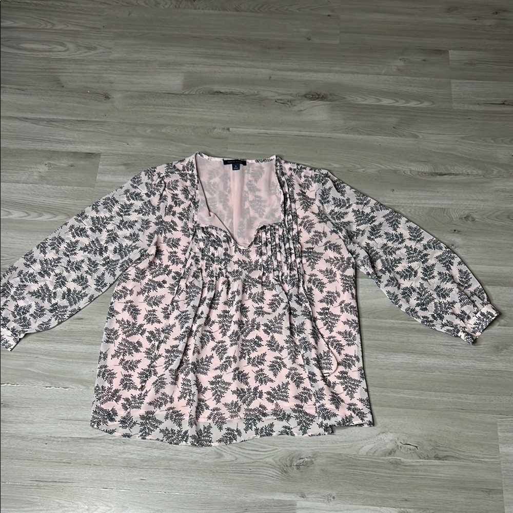 Tommy Hilfiger Pink and Gray 3/4 Sleeve Relaxed Blouse